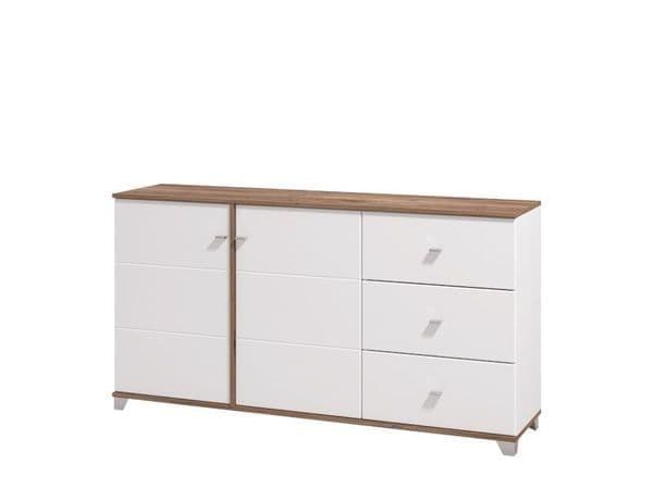 Amos Mann Furniture Merlot white gloss and oak sideboard in a modern dining room setting