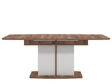 Amos Mann Furniture Merlot white gloss and oak extending dining table in a modern dining room setting