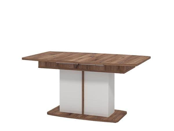 Amos Mann Furniture Merlot white gloss and oak extending dining table in a modern dining room setting
