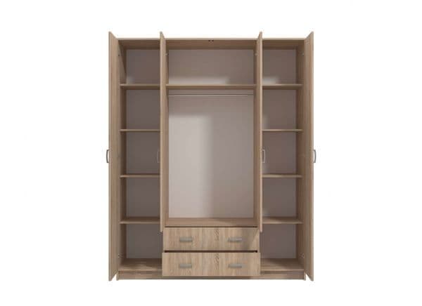 Amos Mann Furniture Miami Sonoma oak effect 4 door 2 drawer wardrobe in a modern bedroom setting
