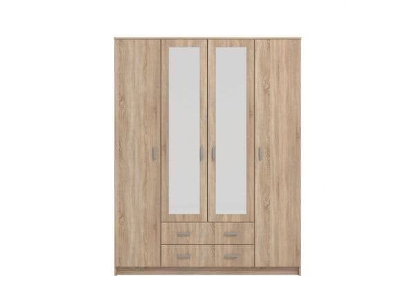 Amos Mann Furniture Miami Sonoma oak effect 4 door 2 drawer wardrobe in a modern bedroom setting