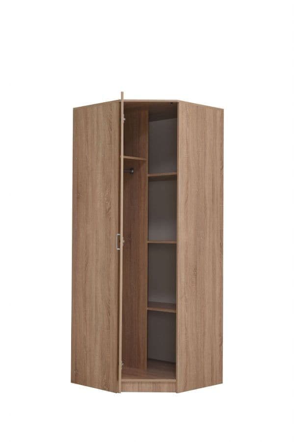 Amos Mann Furniture Miami Sonoma oak effect corner wardrobe in a modern bedroom corner setting