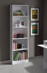 Amos Mann Furniture Mila artic white bookcase in a modern living room setting