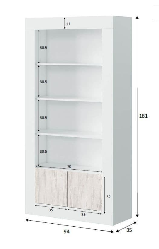 Amos Mann Furniture Montreal white and wood effect tall bookcase in a modern living room setting