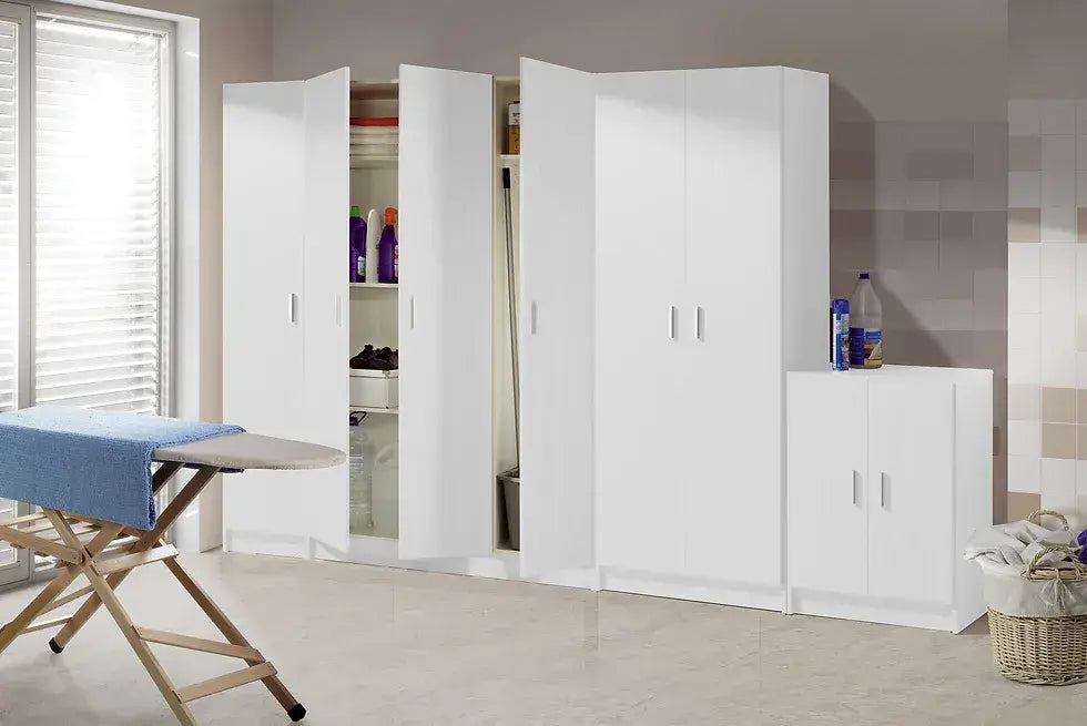 Amos Mann Furniture multi purpose white wide storage cupboard in a modern home setting