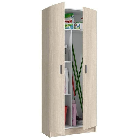 Amos Mann Furniture multi tall oak effect utility cupboard in a modern utility room setting