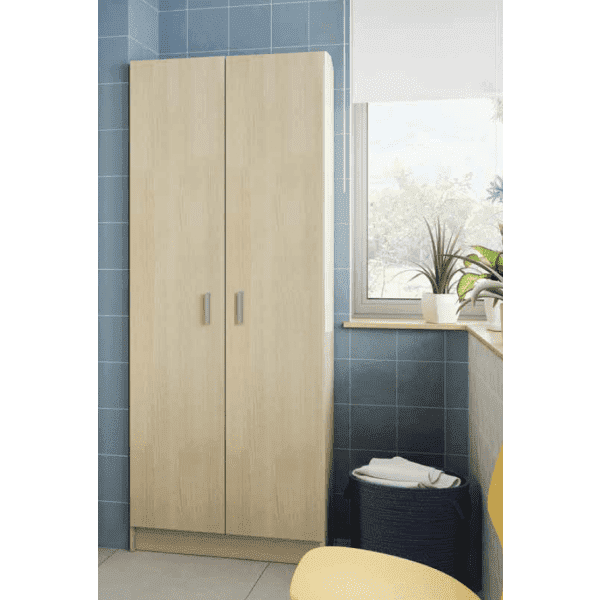 Amos Mann Furniture multi tall oak effect utility cupboard in a modern utility room setting