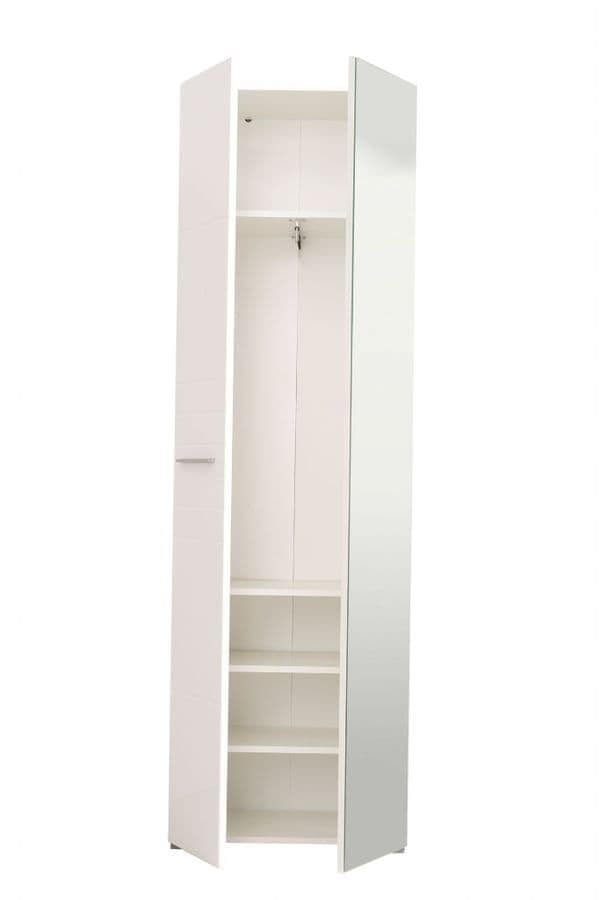 Amos Mann Furniture Myra white mirrored narrow wardrobe in a modern compact bedroom setting