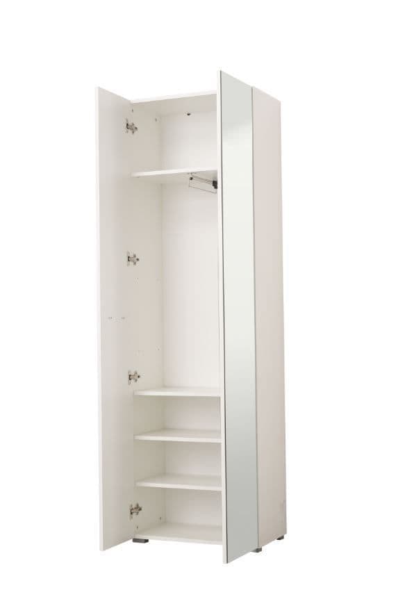 Amos Mann Furniture Myra white mirrored narrow wardrobe in a modern compact bedroom setting