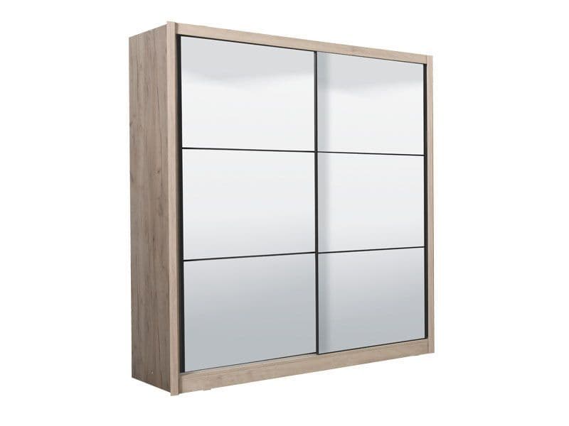 Amos Mann Furniture Nevada artisan oak full mirrored sliding wardrobe in a modern bedroom setting