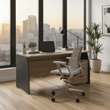 Amos Mann Furniture Oris oak and grey large desk in a modern home office setting