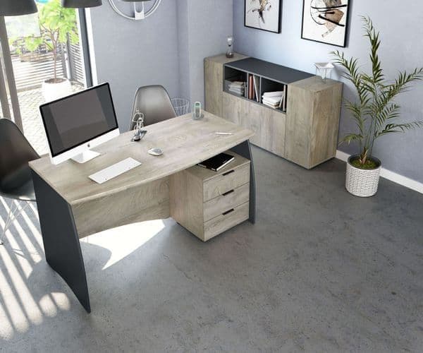 Amos Mann Furniture Oris oak and grey large desk in a modern home office setting