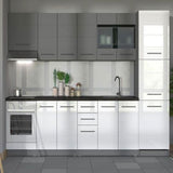 Amos Mann Furniture Pedro white gloss and grey kitchen units in a modern kitchen setting
