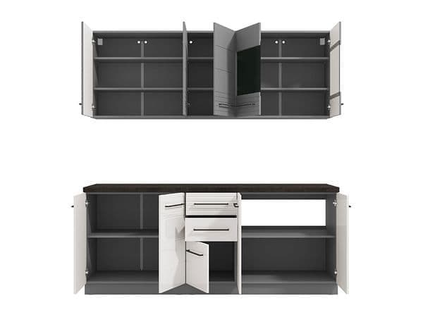Amos Mann Furniture Pedro white gloss and grey kitchen units in a modern kitchen setting