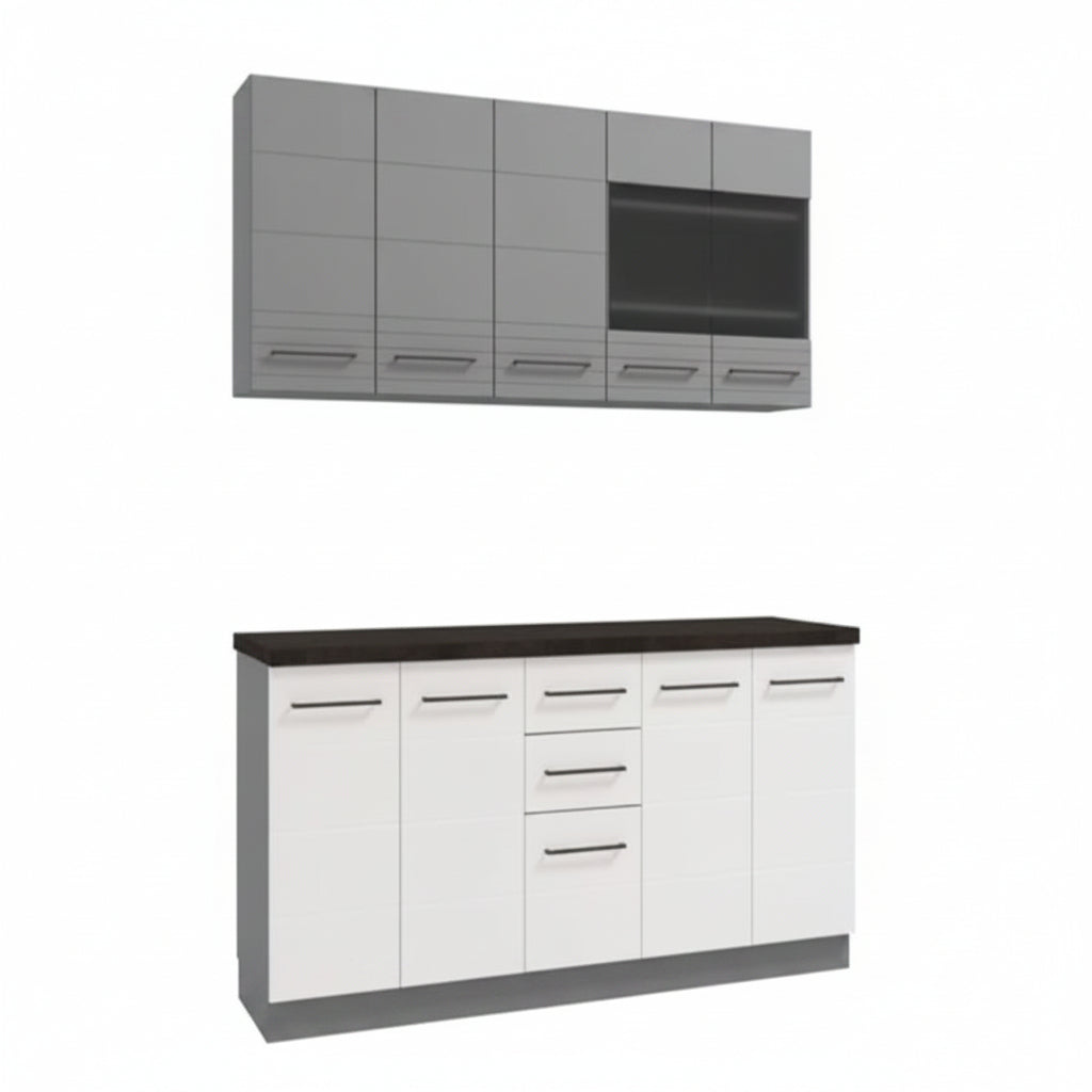 Pedro White Gloss & Grey Kitchen Units – 10 Doors & 2 Drawers | Amos Mann Furniture