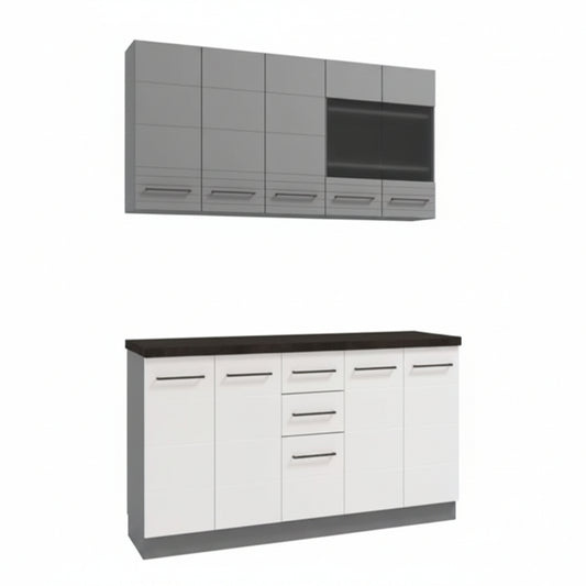 Amos Mann Furniture Pedro white gloss and grey kitchen units in a modern kitchen setting
