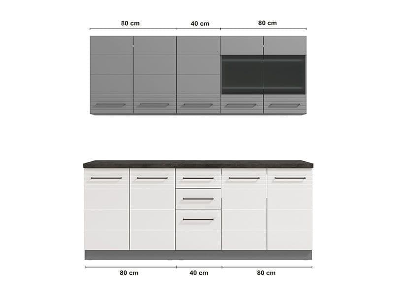 Amos Mann Furniture Pedro white gloss and grey kitchen units in a modern kitchen setting