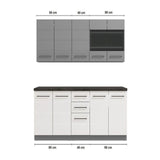 Amos Mann Furniture Pedro white gloss and grey kitchen units in a modern kitchen setting