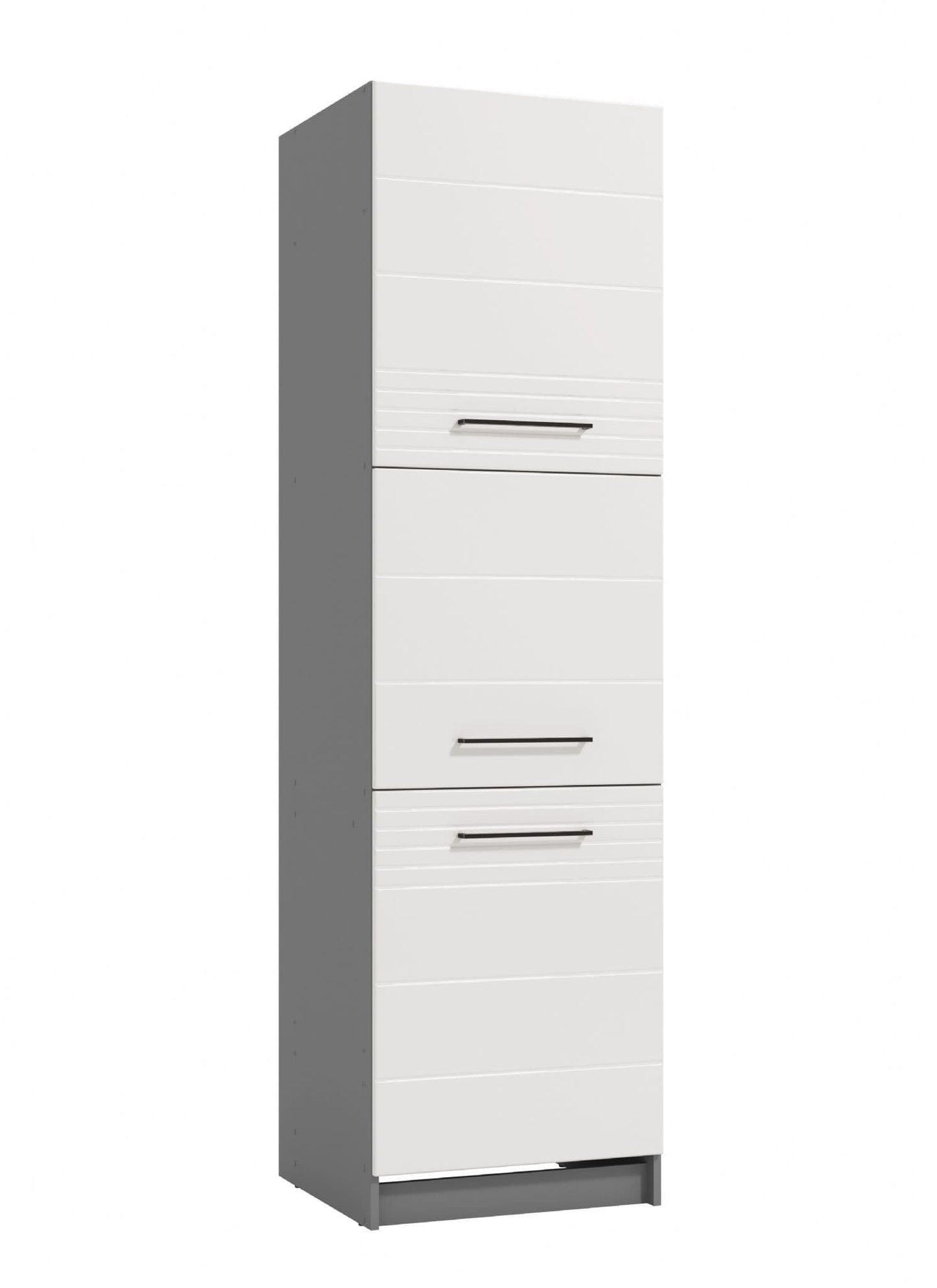 Amos Mann Furniture Pedro white gloss and grey tall kitchen larder unit in a modern kitchen setting