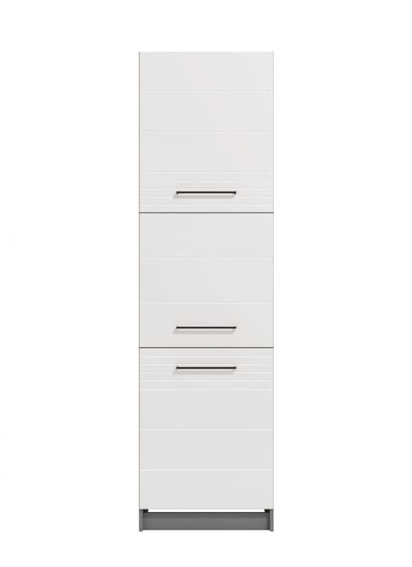 Amos Mann Furniture Pedro white gloss and grey tall kitchen larder unit in a modern kitchen setting