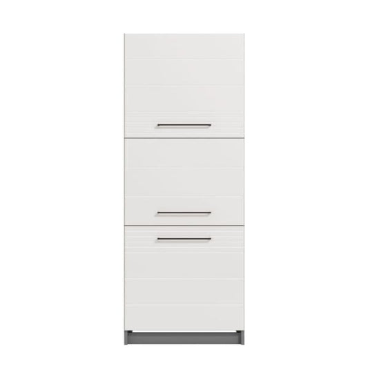 Amos Mann Furniture Pedro white gloss and grey tall kitchen larder unit in a modern kitchen setting