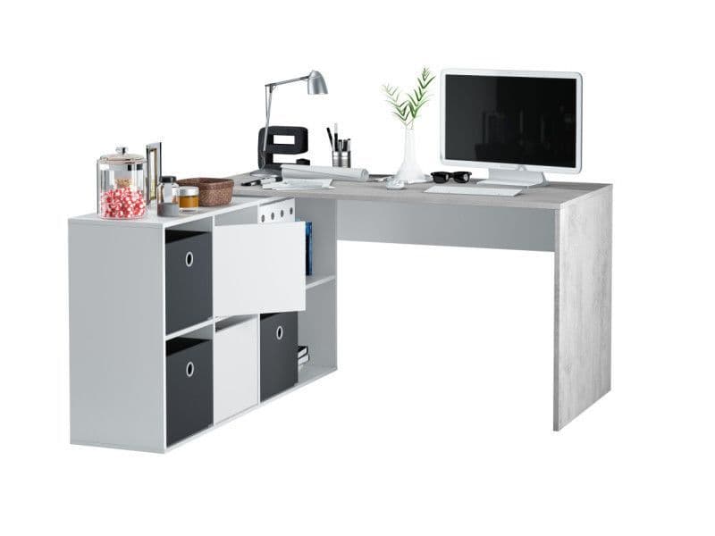 Amos Mann Furniture Pellegrini white and concrete grey flexi corner desk in a modern home office setting