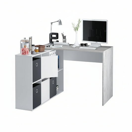 Amos Mann Furniture Pellegrini white and concrete grey flexi corner desk in a modern home office setting