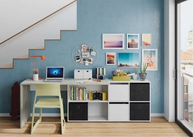 Amos Mann Furniture Pellegrini white and concrete grey flexi corner desk in a modern home office setting