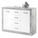 Amos Mann Furniture Pietra grey and white gloss sideboard in a modern dining room setting
