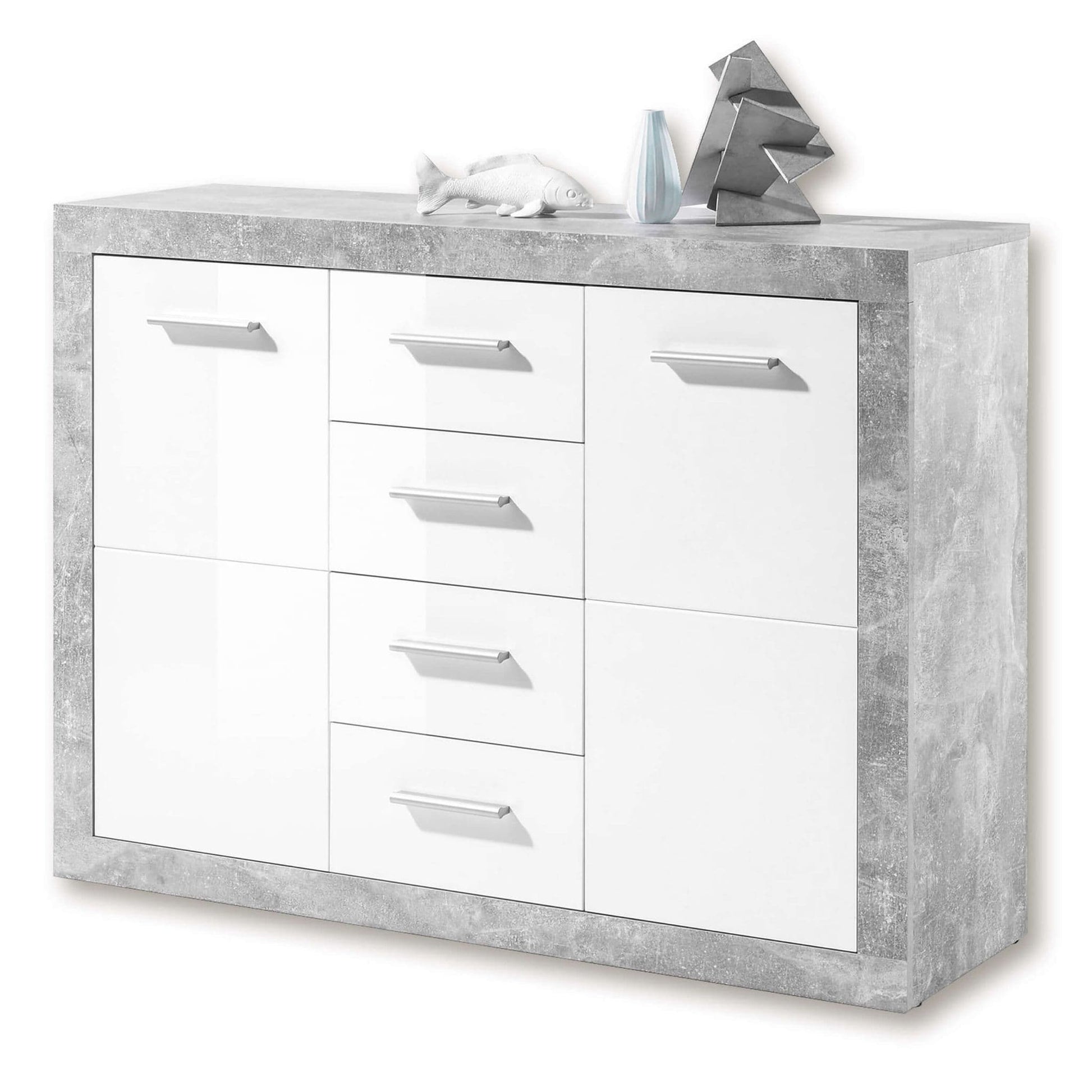 Amos Mann Furniture Pietra grey and white gloss sideboard in a modern dining room setting