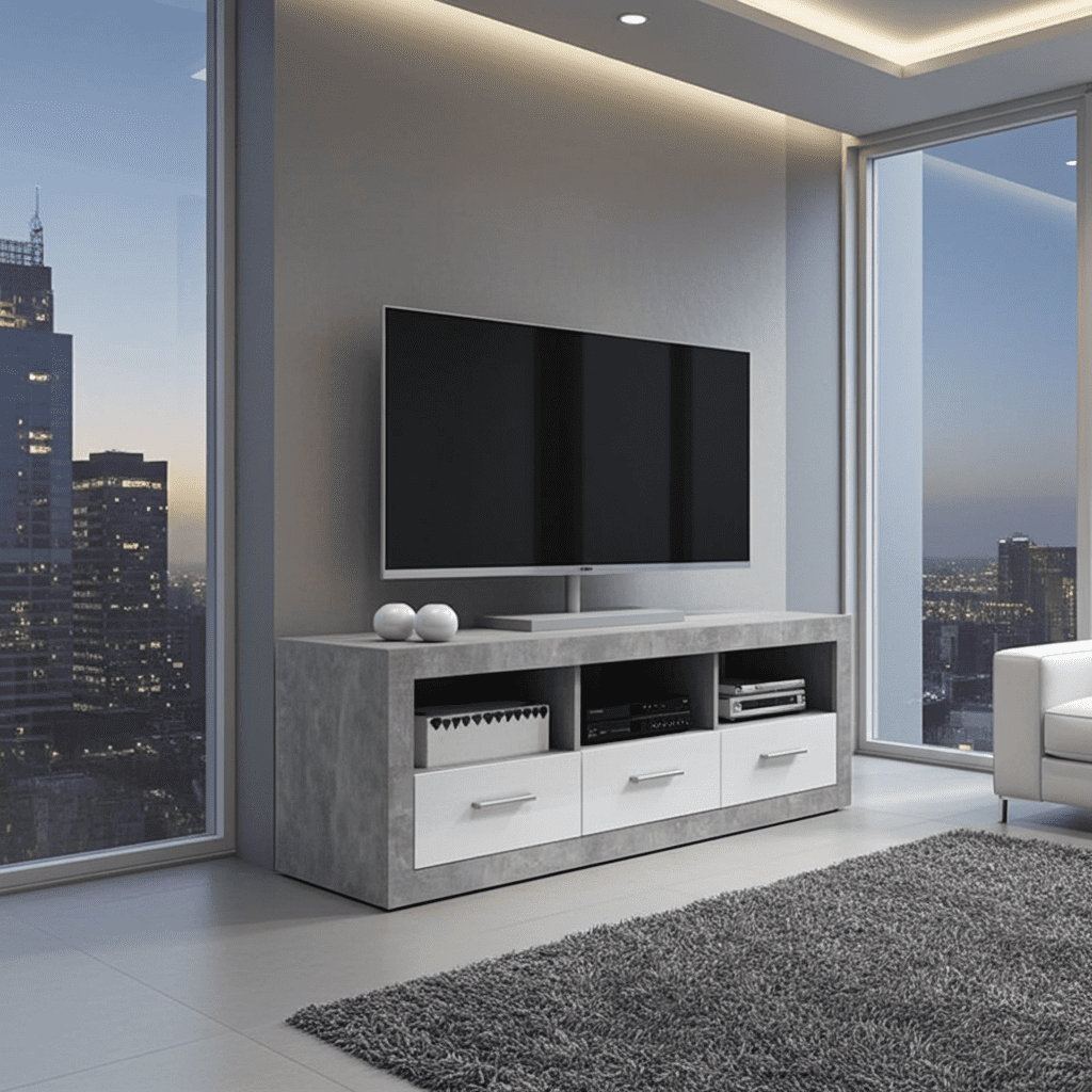 Amos Mann Furniture Pietra grey and white gloss TV cabinet in a modern living room setting