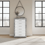 Amos Mann Furniture Pietra chest showing the 6 drawers with metal runners