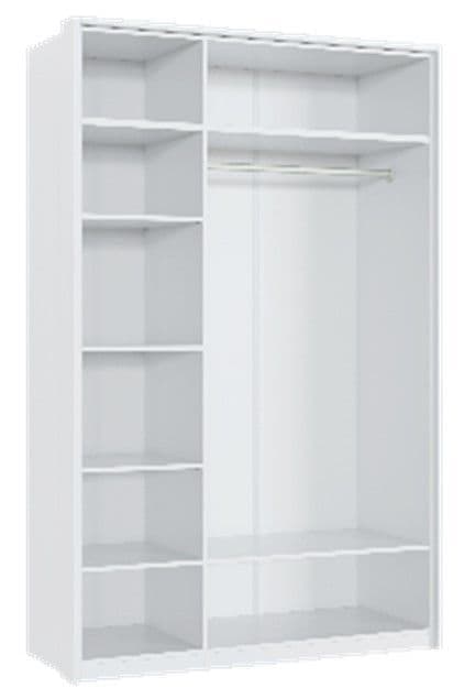 Amos Mann Furniture Rado white high gloss 3 door mirrored wardrobe in a modern bedroom setting