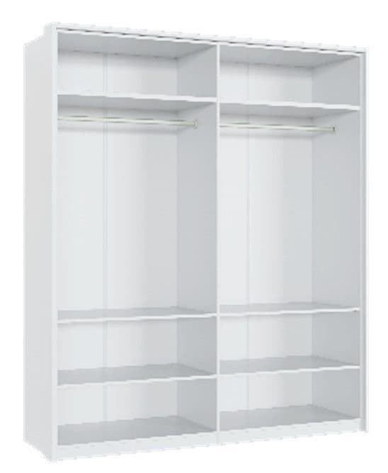 Amos Mann Furniture Rado white high gloss 4 door mirrored wardrobe in a modern bedroom setting