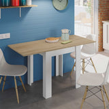 Lifestyle view of Amos Mann Furniture Riccardo white and light oak extending dining table in a stylish contemporary kitchen