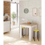 Lifestyle view of Amos Mann Furniture Riccardo white and light oak extending dining table in a stylish contemporary kitchen
