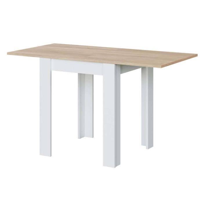 Lifestyle view of Amos Mann Furniture Riccardo white and light oak extending dining table in a stylish contemporary kitchen
