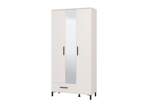 Amos Mann Furniture Saltbay white mirrored hallway wardrobe in a modern narrow hallway setting