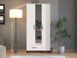 Amos Mann Furniture Saltbay white mirrored hallway wardrobe in a modern narrow hallway setting