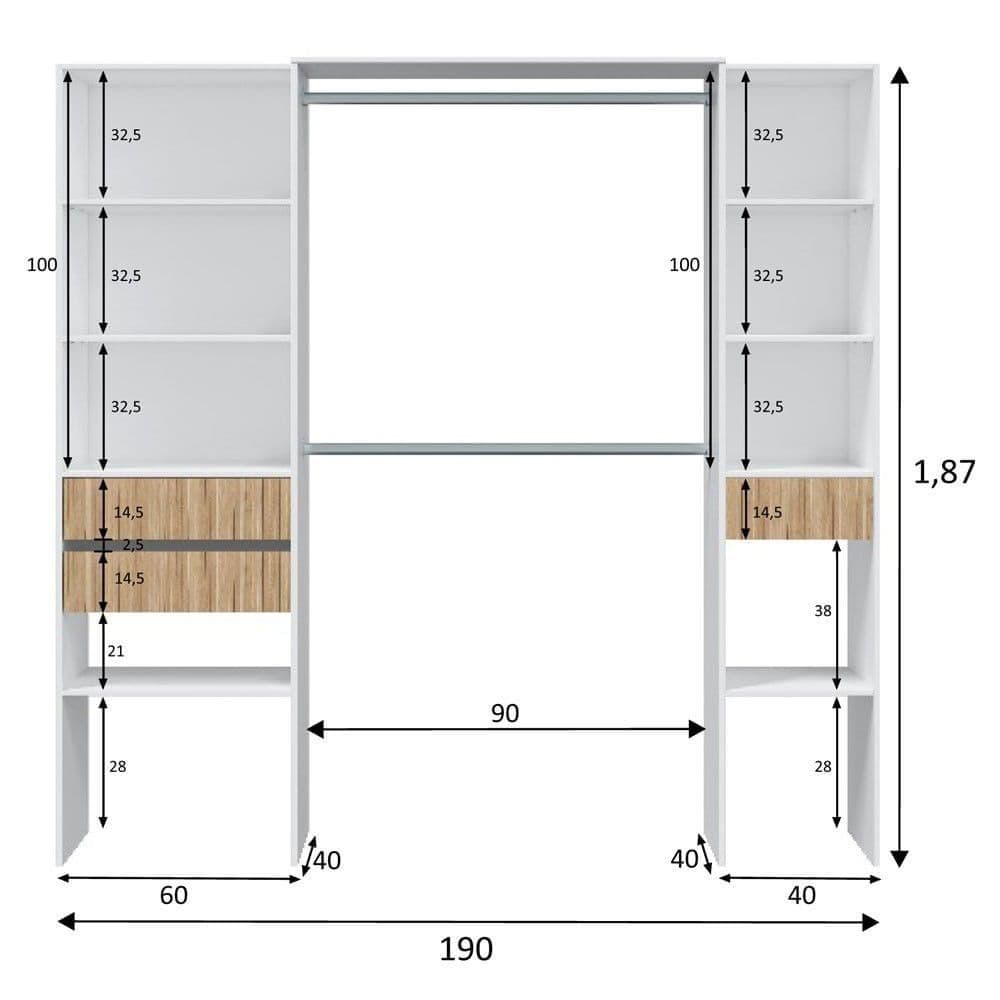 Salvador Natural Oak & White Open Wardrobe – 2 Rails, 3 Drawers & 8 Shelves | Amos Mann Furniture