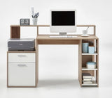 Amos Mann Furniture Sansa white and oak desk with hutch in a modern home office setting