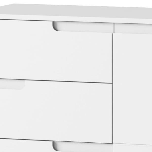 Lifestyle view of Amos Mann Furniture Santino white high gloss chest of drawers in a stylish contemporary interior