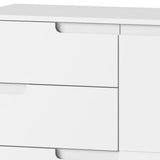 Lifestyle view of Amos Mann Furniture Santino white high gloss chest of drawers in a stylish contemporary interior