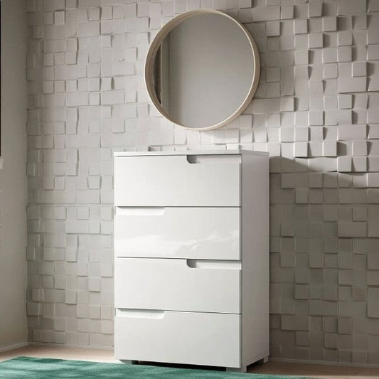 Amos Mann Furniture Santino chest showing the 4 drawers and sleek handle-less design