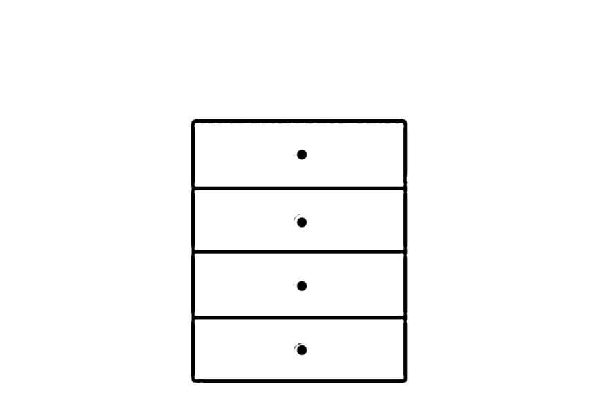 Amos Mann Furniture Santino chest showing the 4 drawers and sleek handle-less design
