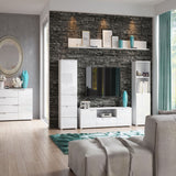 Amos Mann Furniture Santino white high gloss TV cabinet in a modern living room setting