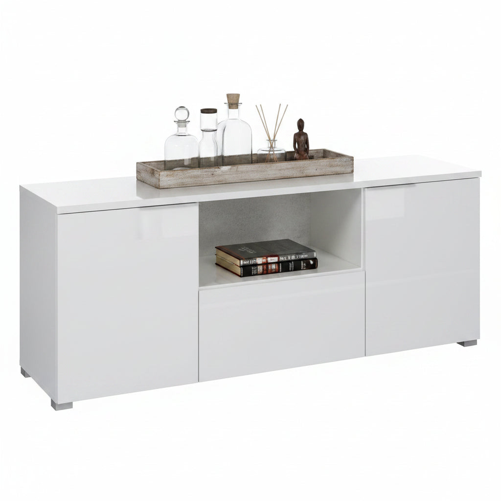 Santino White High Gloss TV Cabinet – 2 Doors & 1 Drawer | Amos Mann Furniture