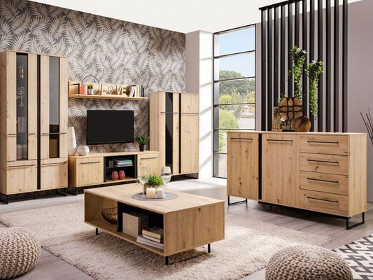 Amos Mann Furniture Sorrento rustic oak sideboard in a modern dining room setting