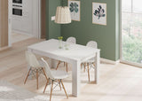 Amos Mann Furniture Tevez white extending dining table in a modern dining room setting