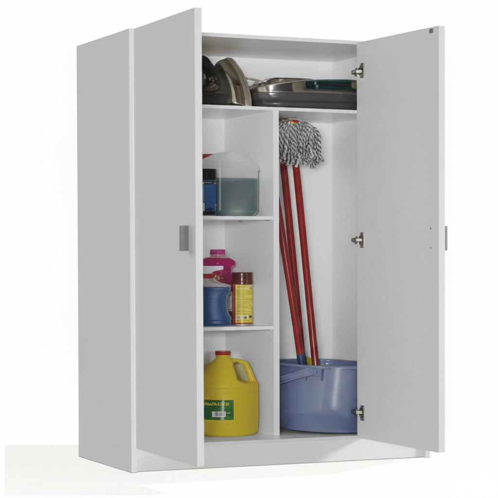 Amos Mann Furniture utility multi purpose white broom cupboard in a modern utility room setting